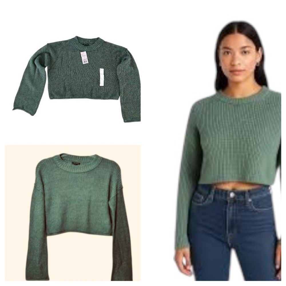 Wild Fable Women's mock neck knit cropped sweater in a green - teal color.